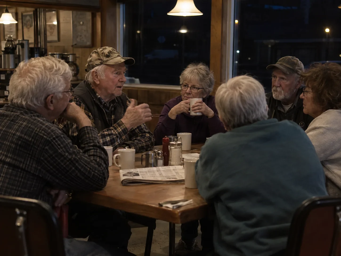 Older residents talking over coffee at the Daybreak Cafe