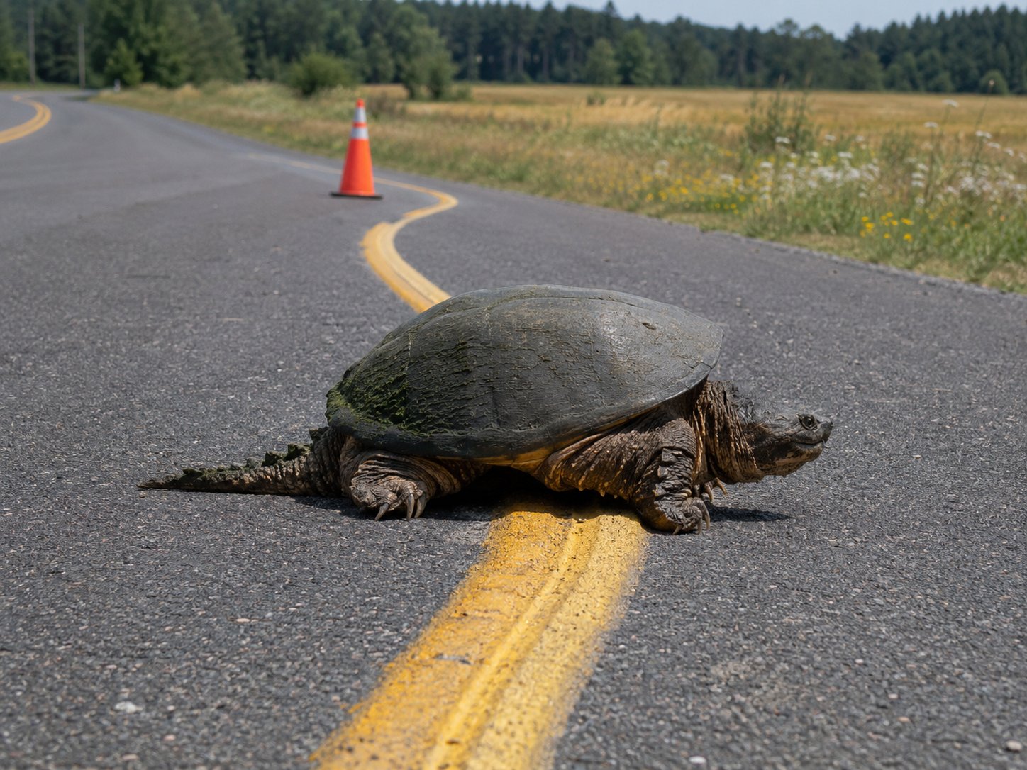 The Turtle Is Back on County 9; Crew Paints Around It Again, Now by Policy photo